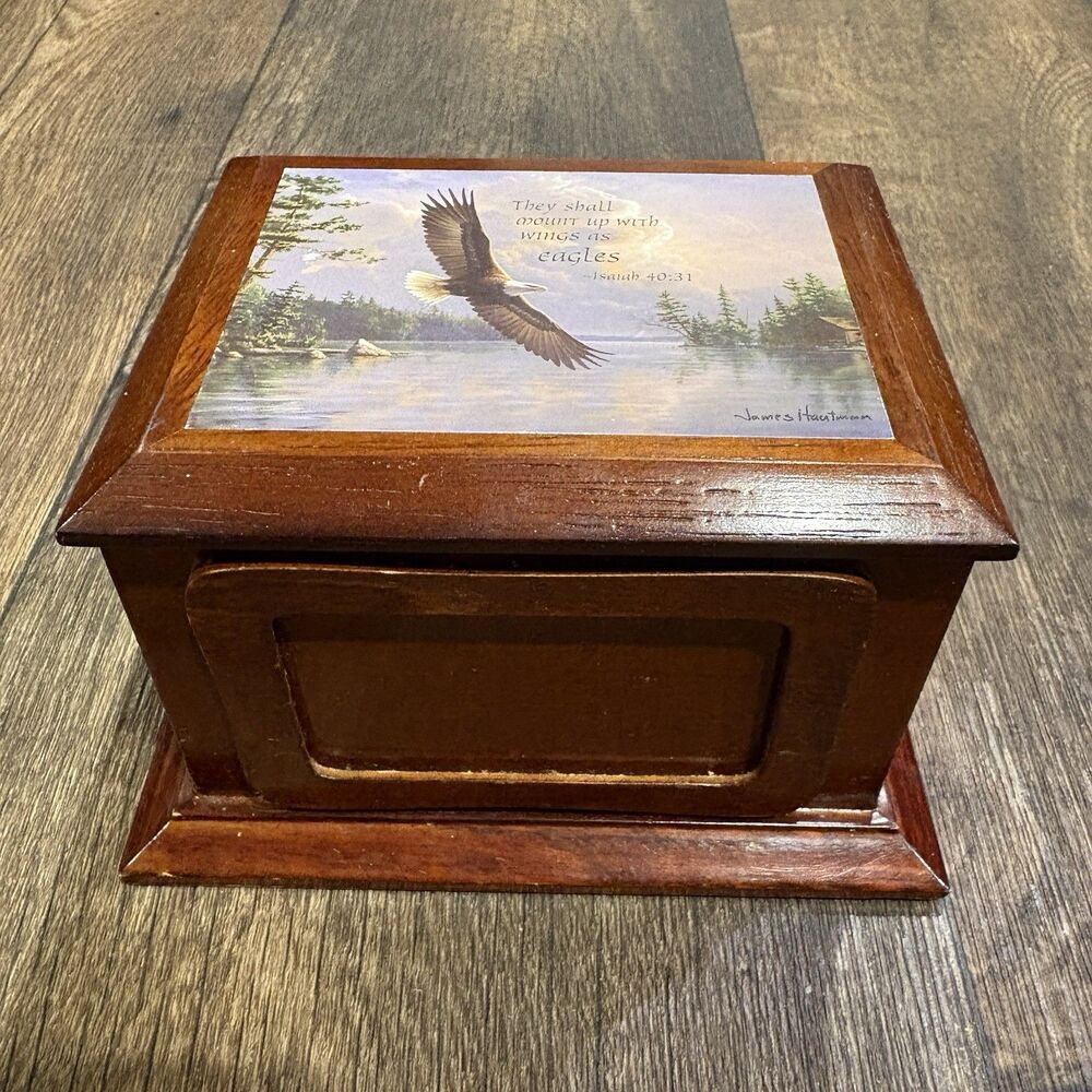 James Hautman Wood Keepsake Box Bald Eagle Isaiah 40:31 Trinket Rustic Decor